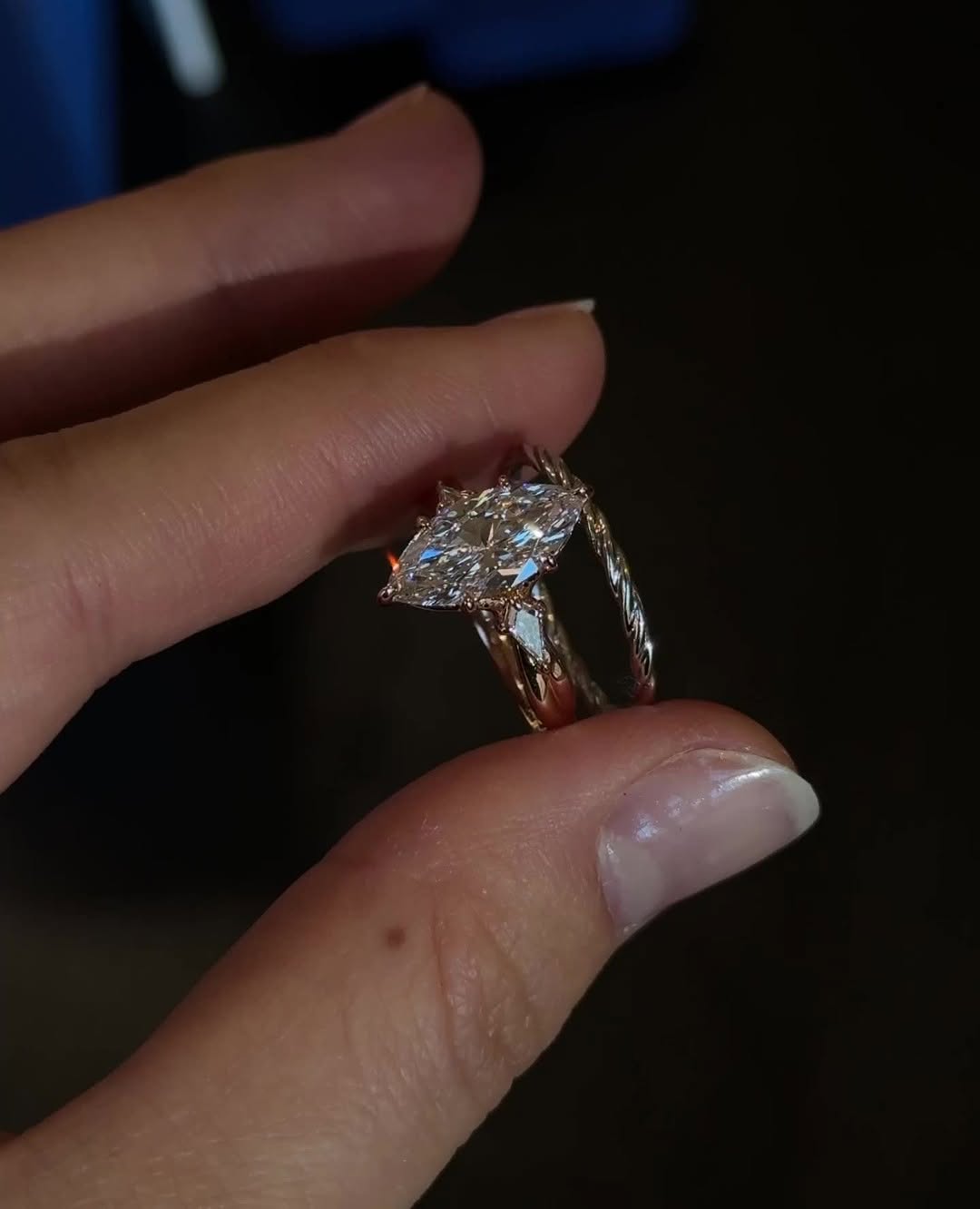 1.0 -3.0 CT Marquise ⁠Cut Lab Grown Diamond Three Stone Engagement Ring