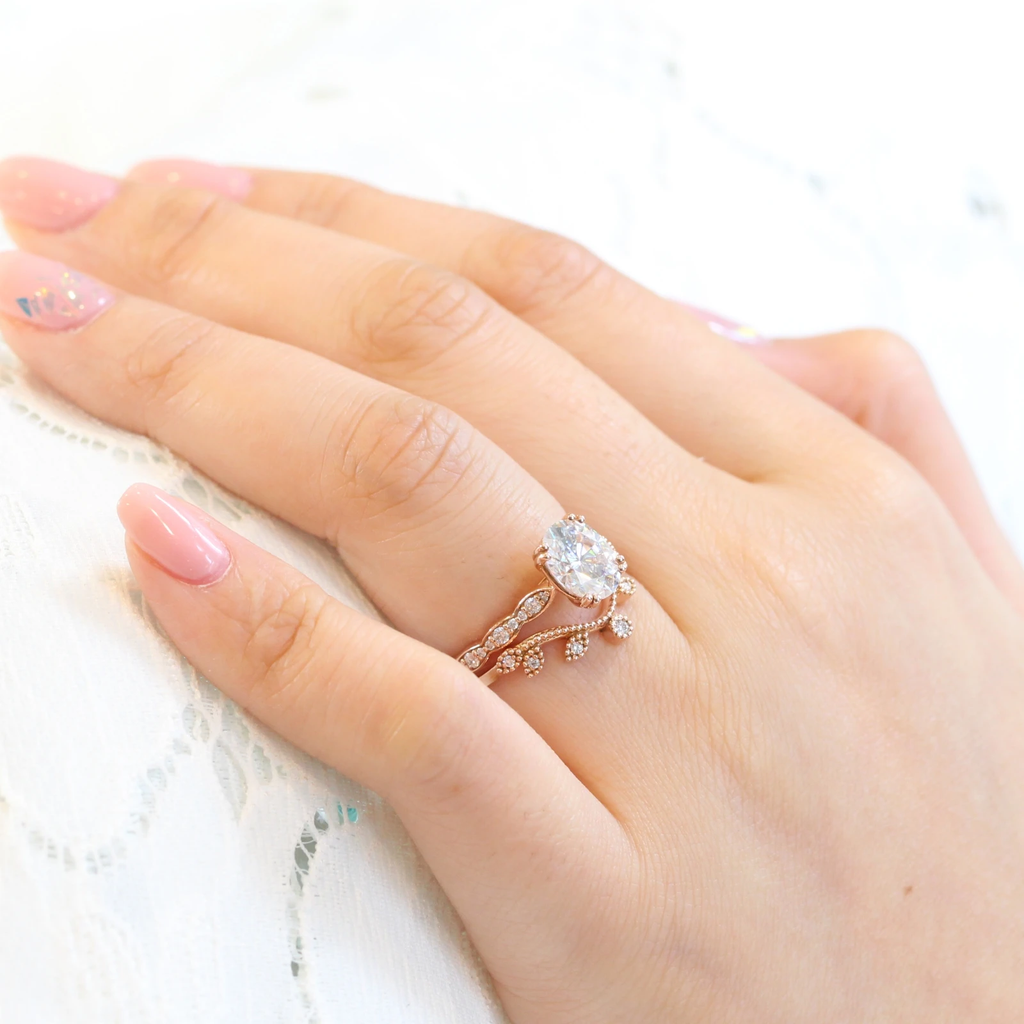 2.0CT Oval Cut Moissanite Pave Bridal Ring Set