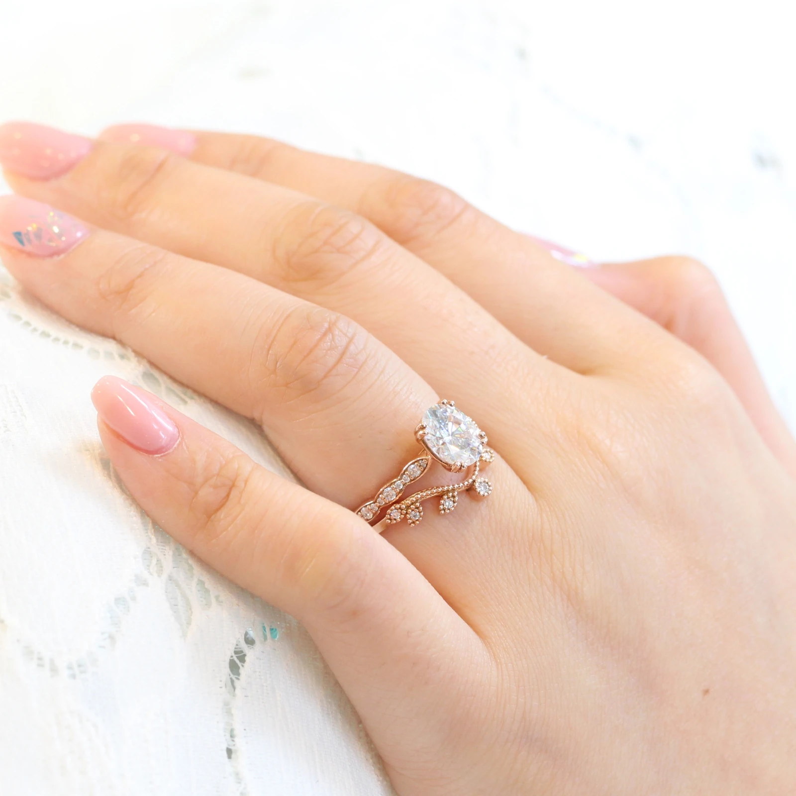 2.0CT Oval Cut Moissanite Pave Bridal Ring Set