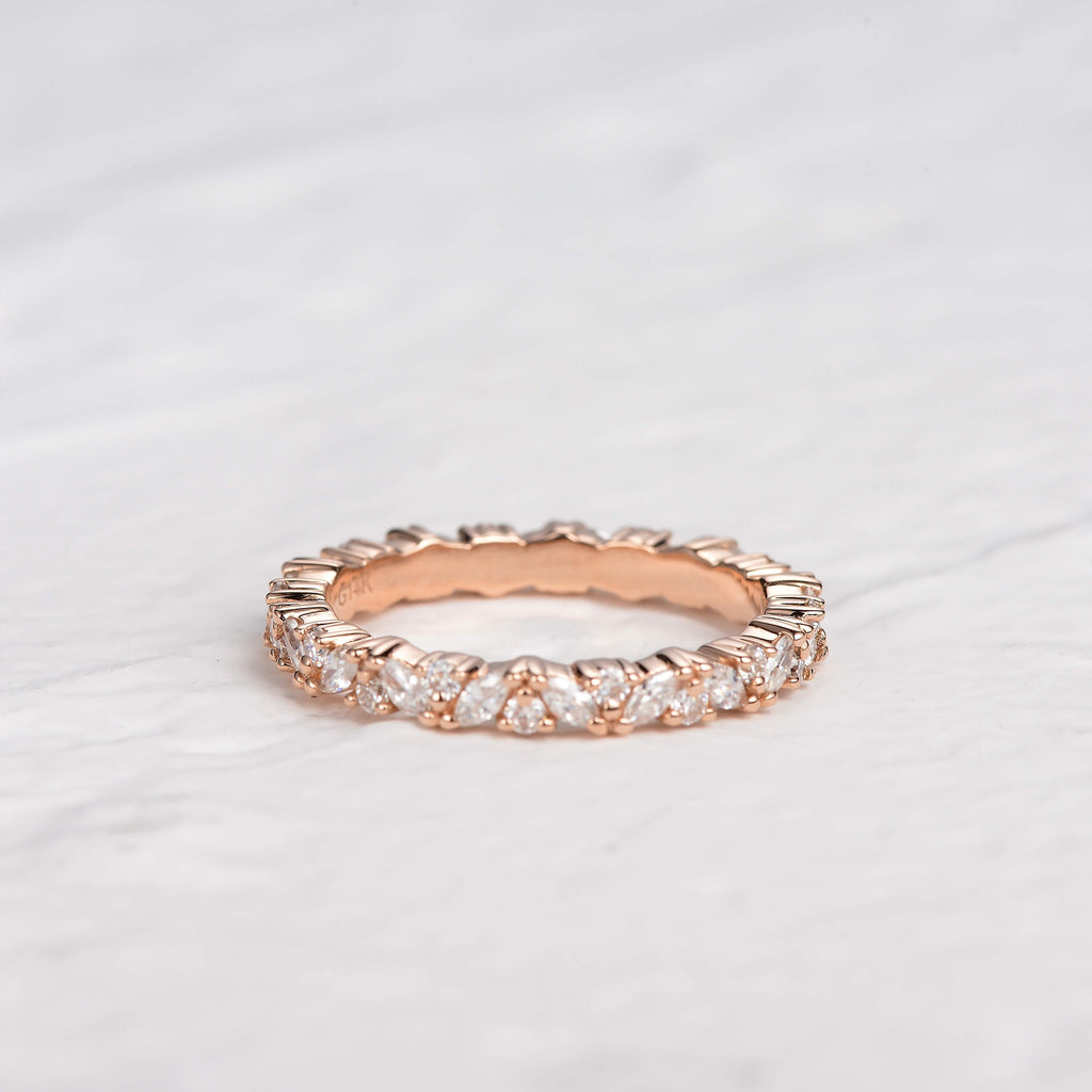 0.4 CT Round And Marquise Moissanite Wedding Band