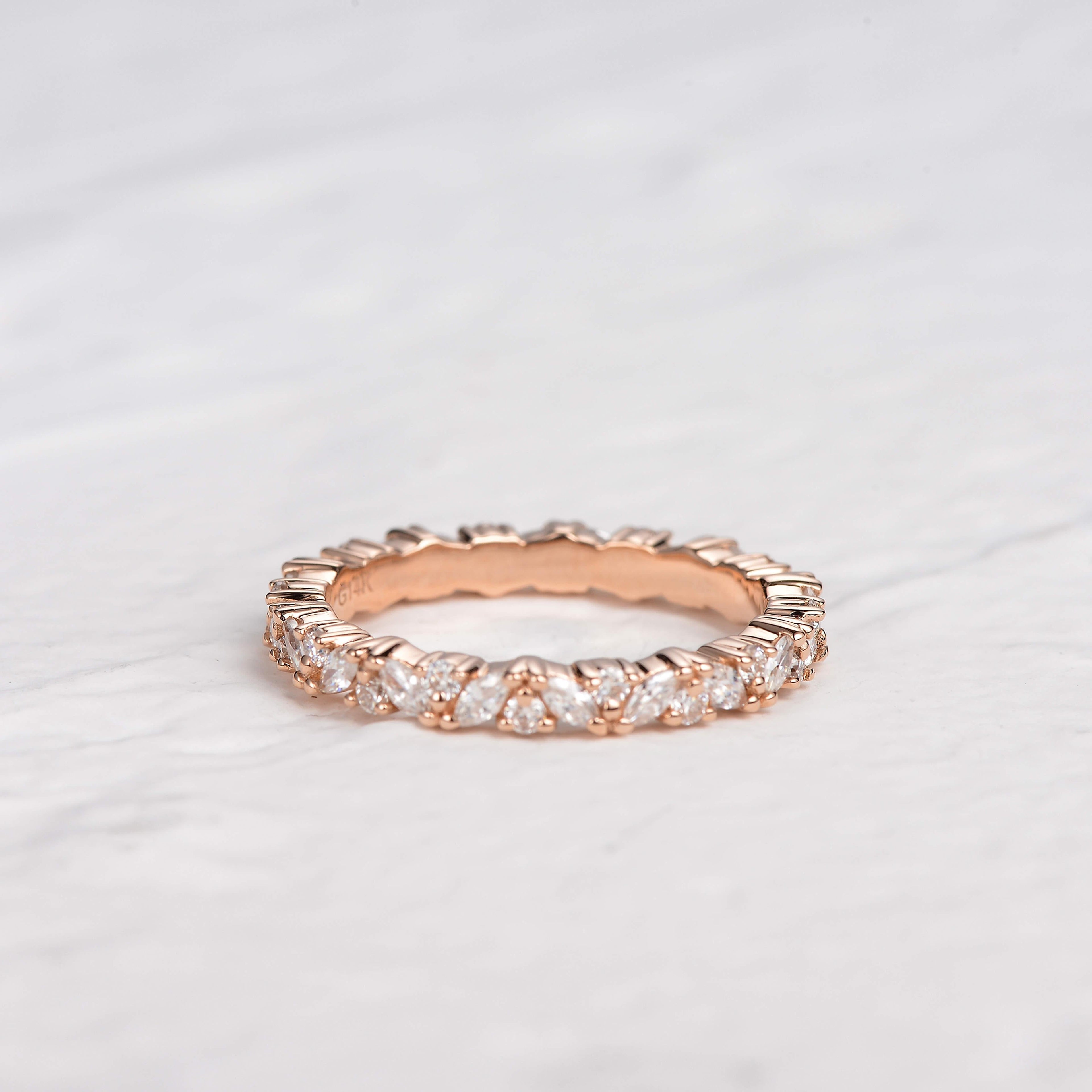 0.4 CT Round And Marquise Moissanite Wedding Band