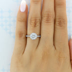 1.35CT Round Cut Halo Moissanite Engagement Ring in 18K White Gold