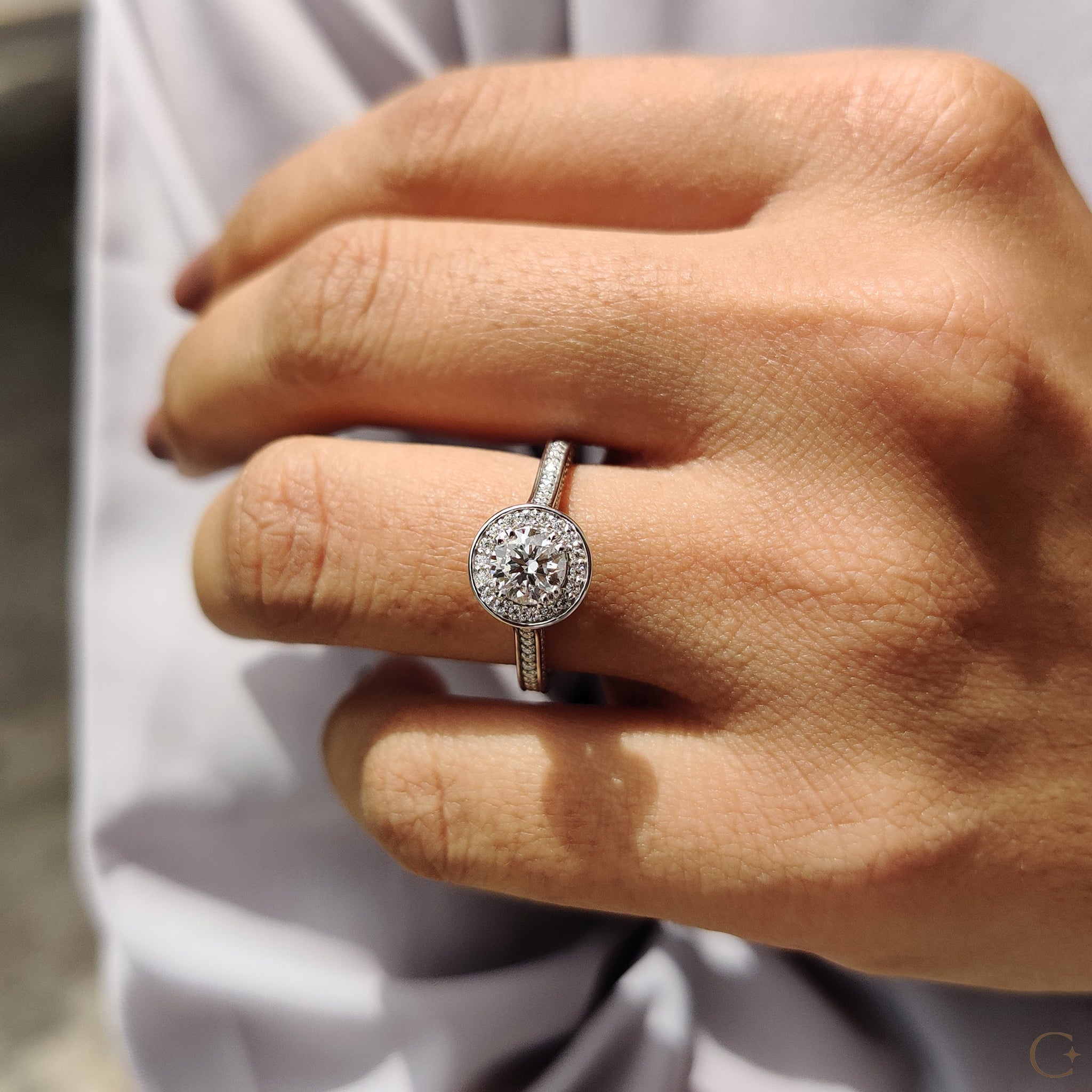 Bezel Halo Engagement Ring with Round Diamond Secondary image