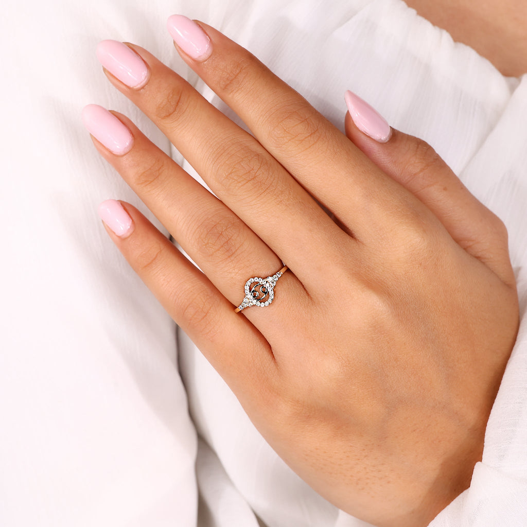 Yellow Gold Cancer Ring With Round Side Stone