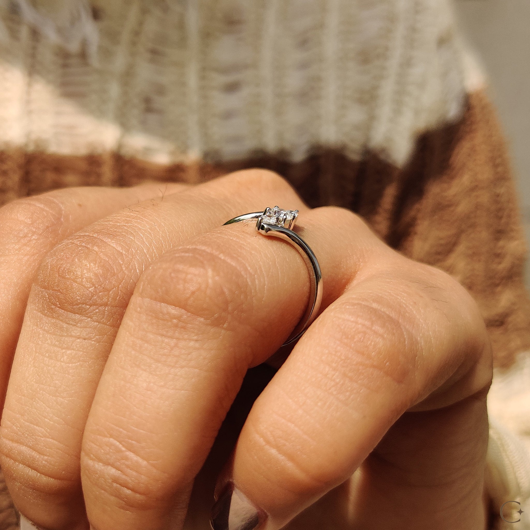 Bypass Engagement Ring With Round And Pear Diamond