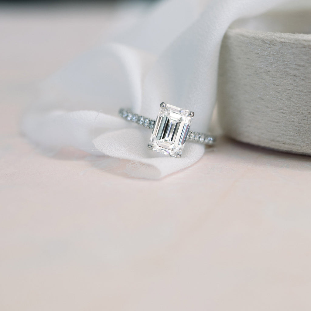 1.75 CT Emerald Cut Moissanite Pave Setting Engagement Ring