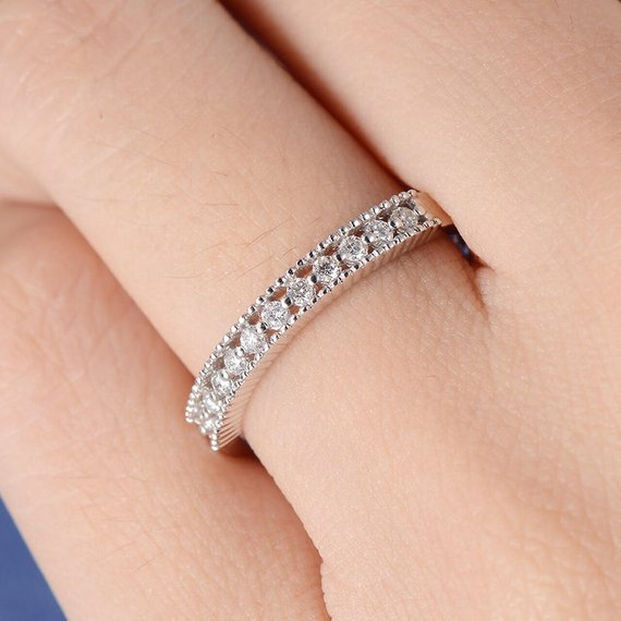 Round Brilliant Cut Channel Set Half Eternity Wedding Band Main image