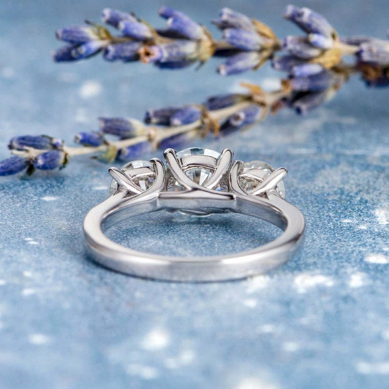 1.0CT Round Cut Three Stone Style Moissanite Engagement Ring