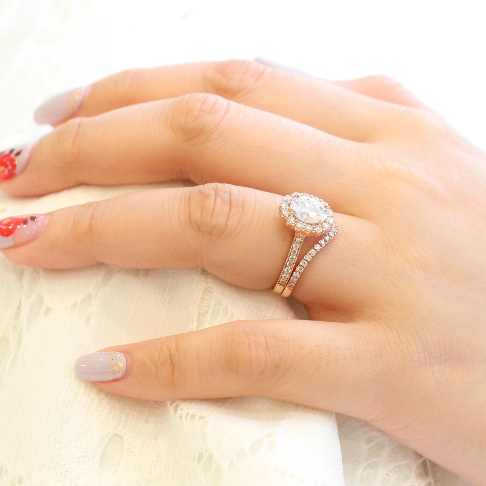 1.50CT Oval Cut Moissanite Halo Bridal Ring Set