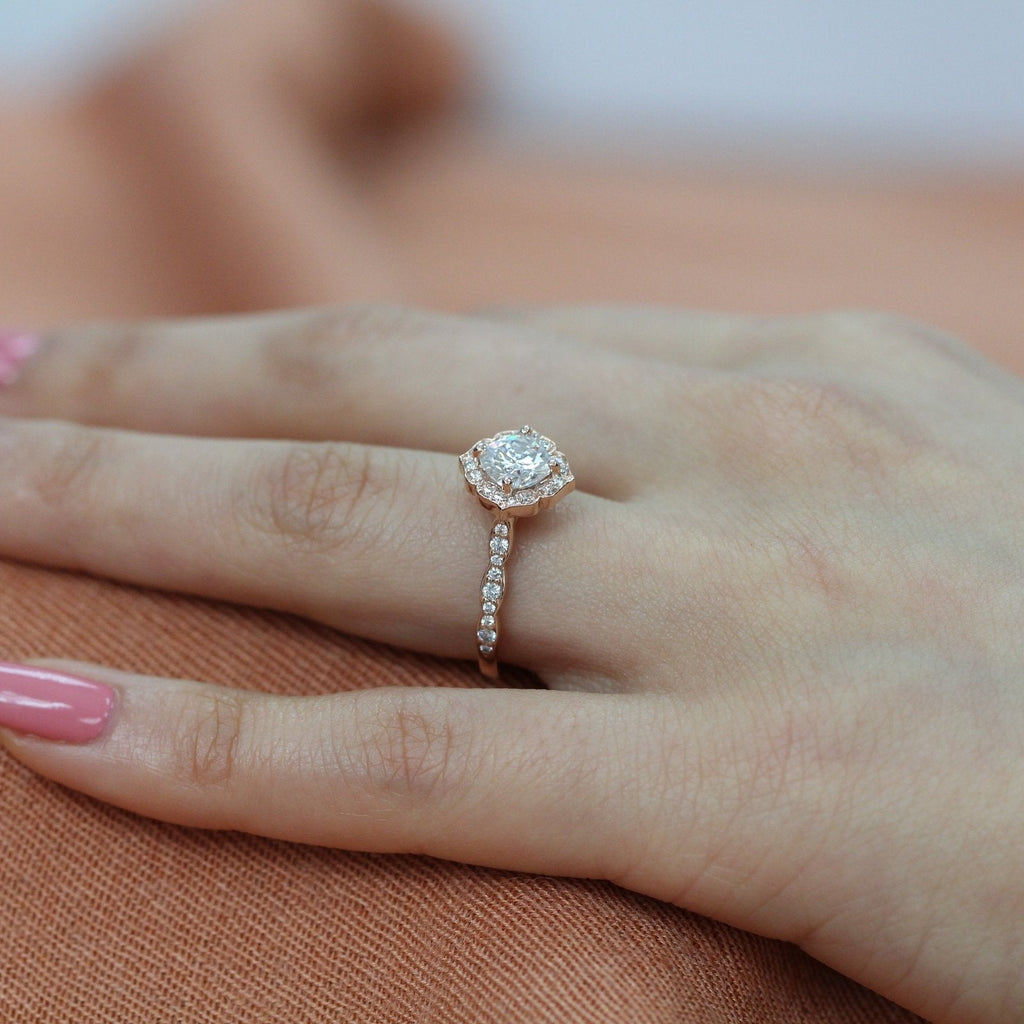 1.0 CT Cushion Cut Vintage Halo Style Moissanite Engagement Ring