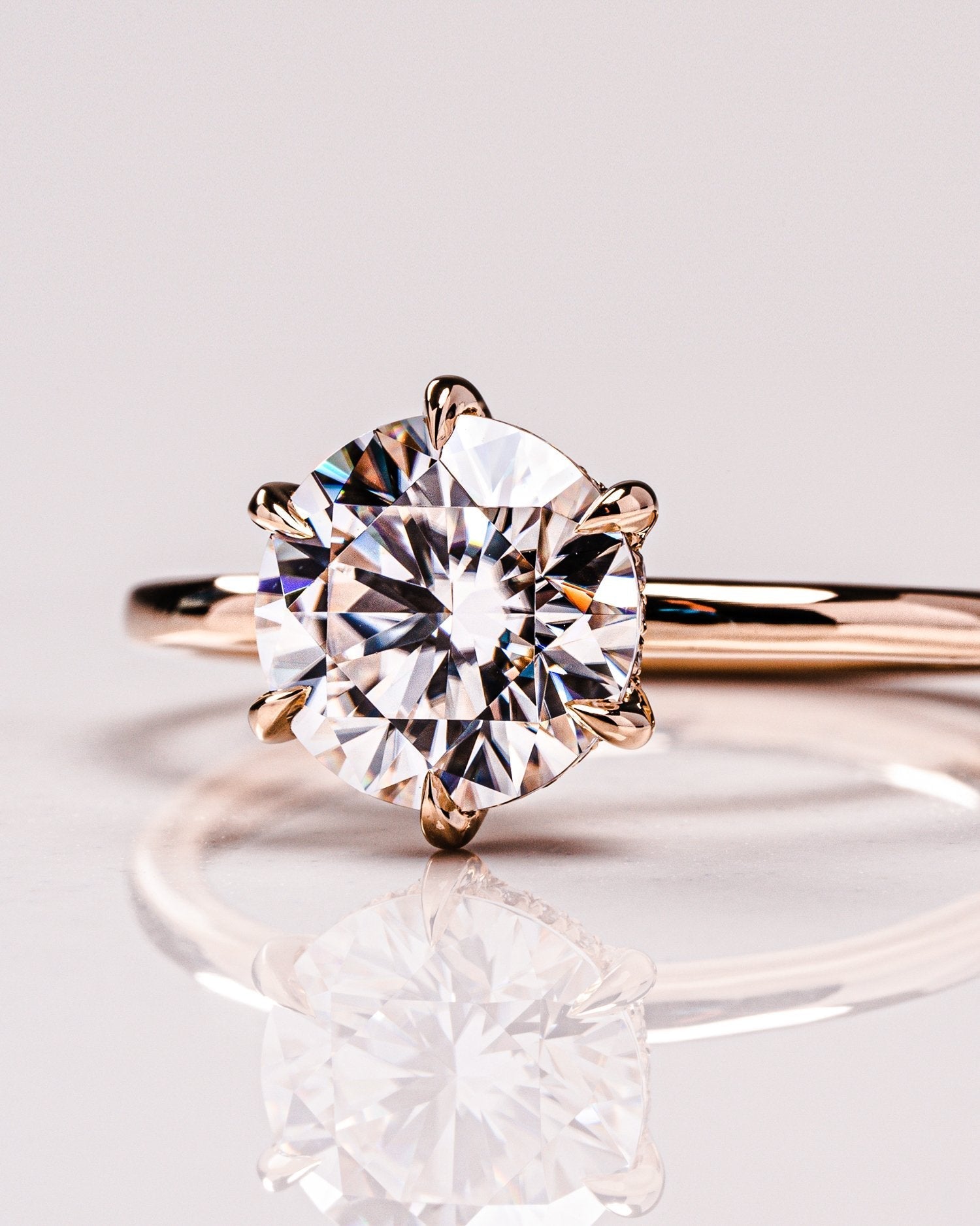 2.0 CT Round Moissanite Solitaire Engagement Ring With Hidden Halo Setting