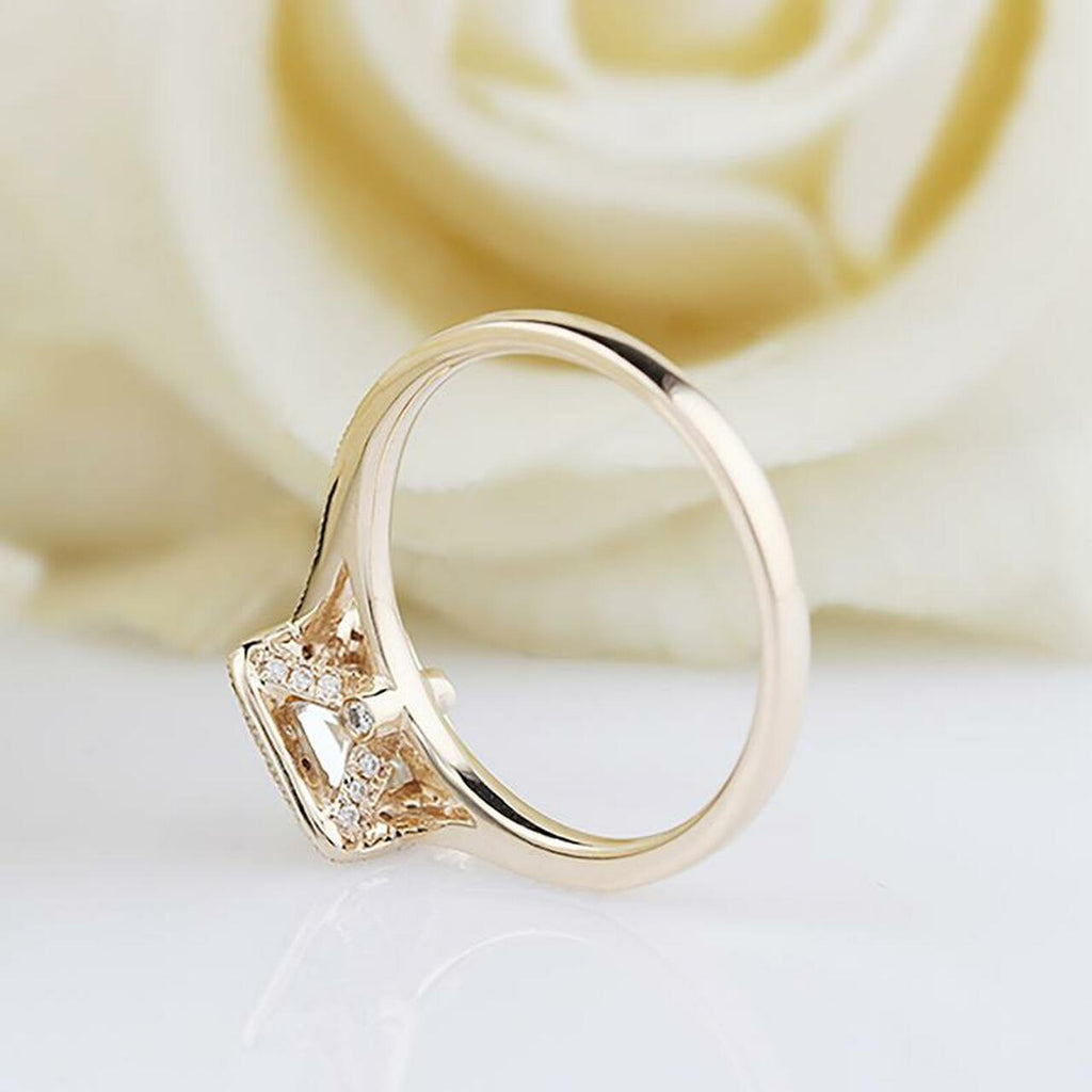 1.0CT Princess Cut Unique Halo Moissanite Diamond Engagement Ring