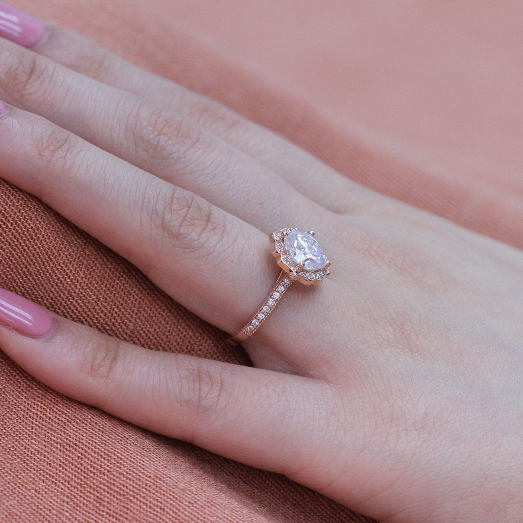 2.30CT Cushion Moissanite Vintage Halo Bridal Ring Set