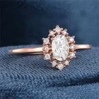 1.0CT Oval Cut Cluster Halo Style Moissanite Engagement Ring