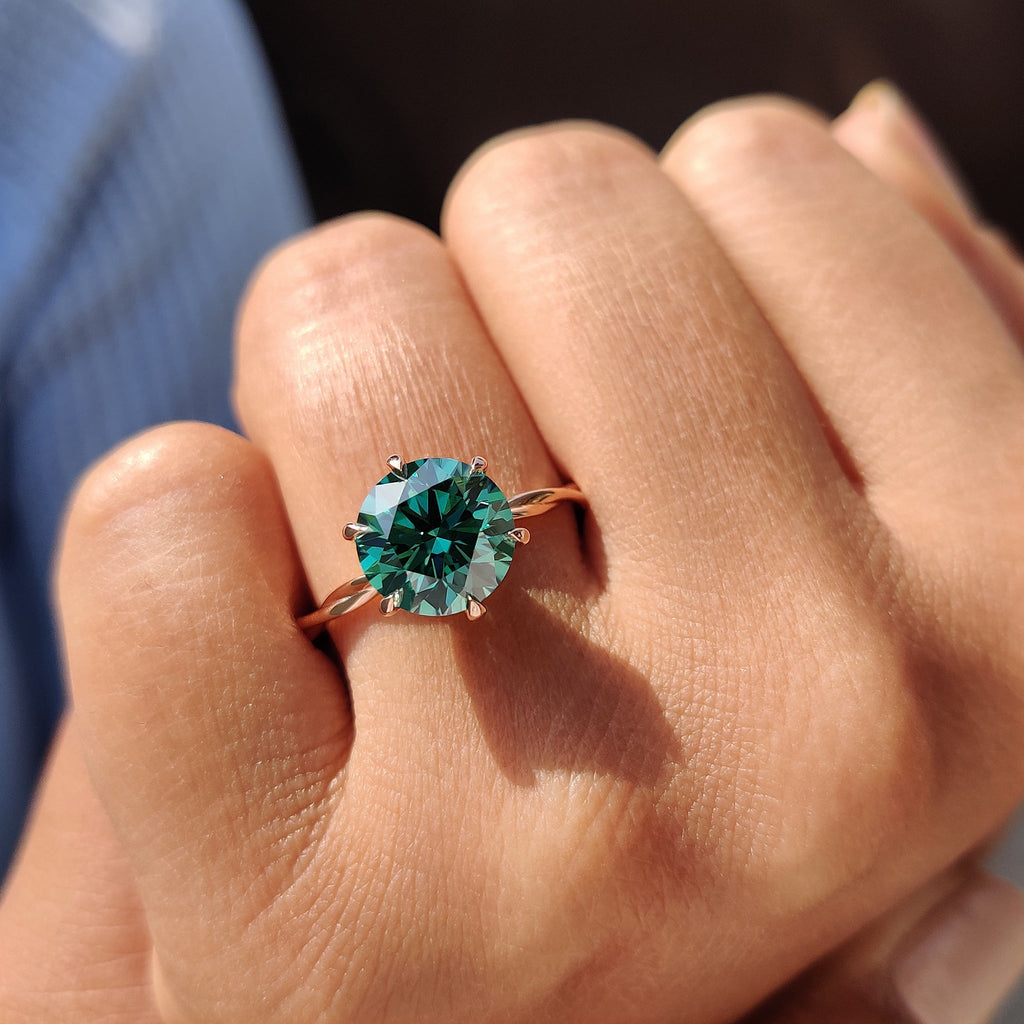 Rose Gold Solitaire Engagement Ring With Green Moissanite