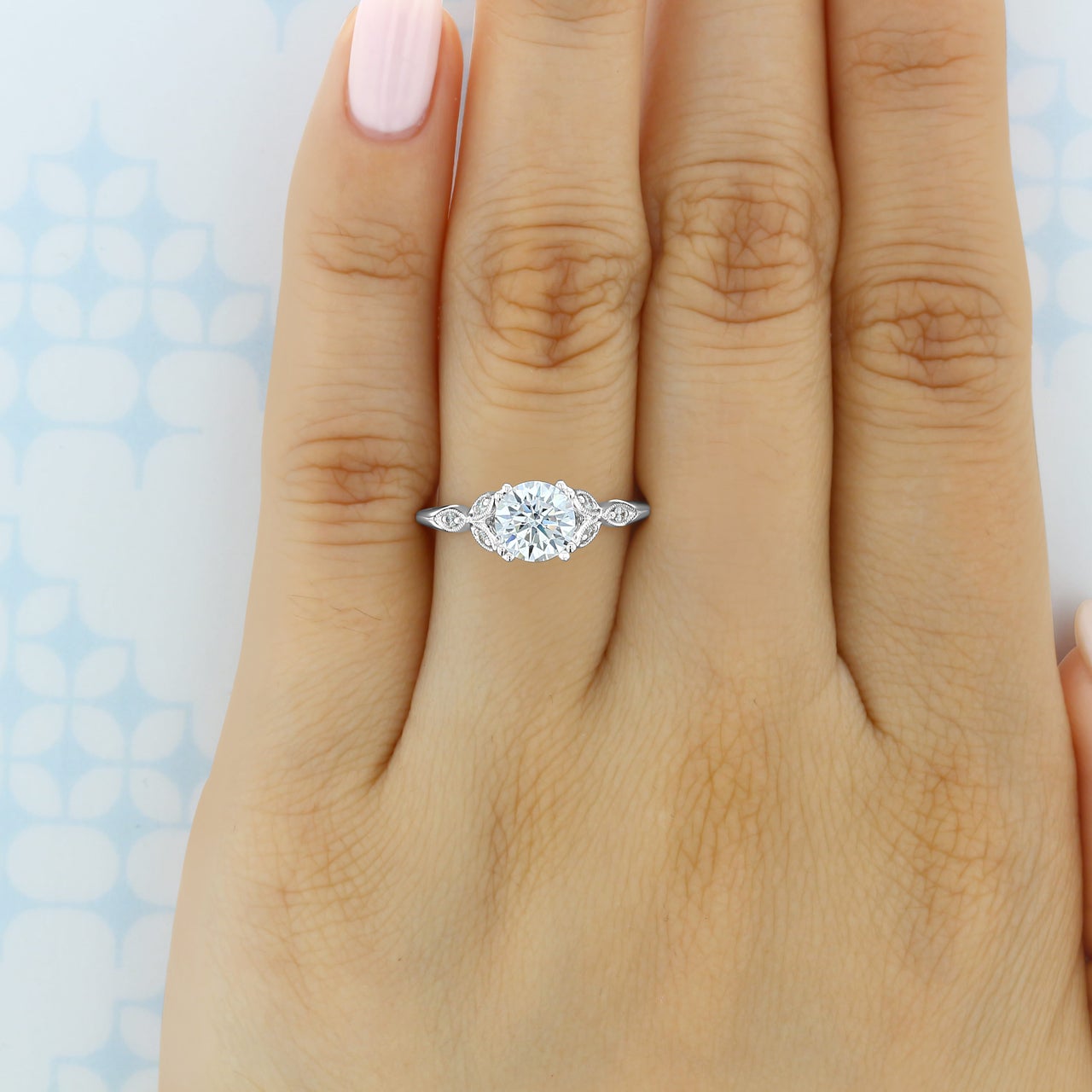 1.0CT Round Cut Cluster Vintage Style Moissanite Engagement Ring
