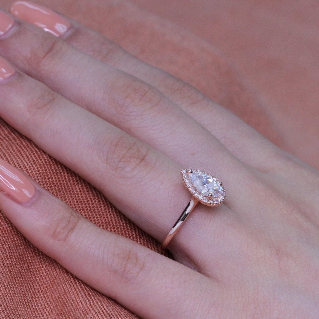 1.50 CT Pear Cut Moissanite Halo Engagement Ring