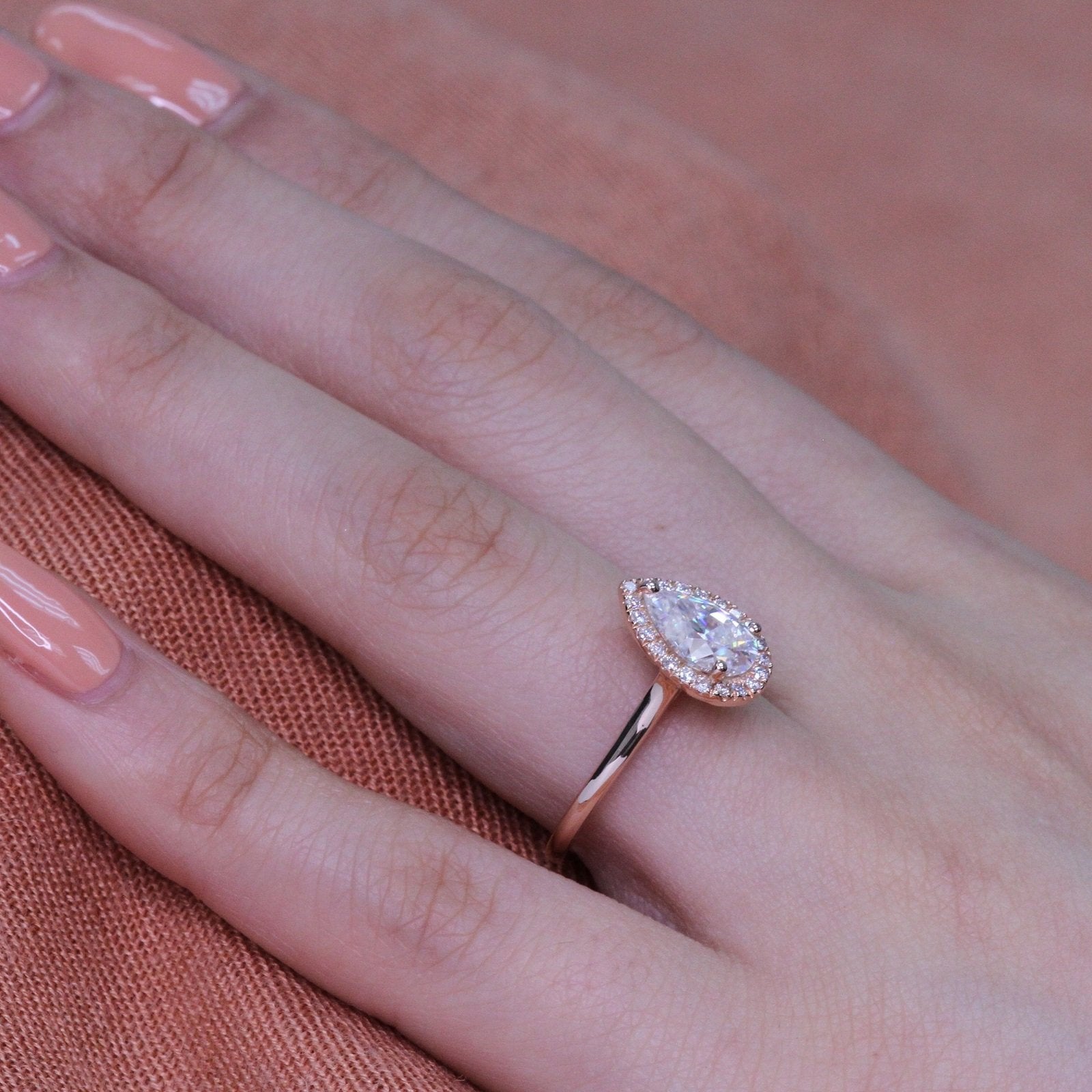 1.50 CT Pear Cut Moissanite Halo Engagement Ring