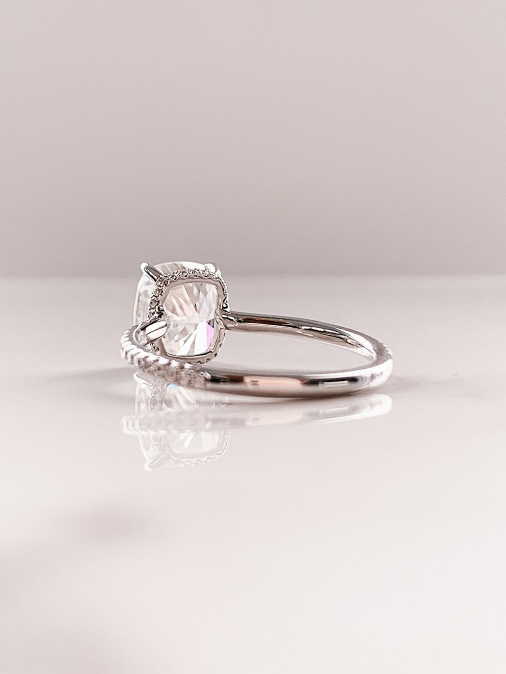 2.0 CT Cushion Moissanite Hidden Halo Pave Setting Engagement Ring