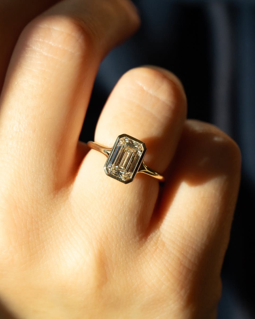 1.0 -3.0 CT Emerald ⁠Cut Lab Grown Diamond Bezel  Engagement Ring