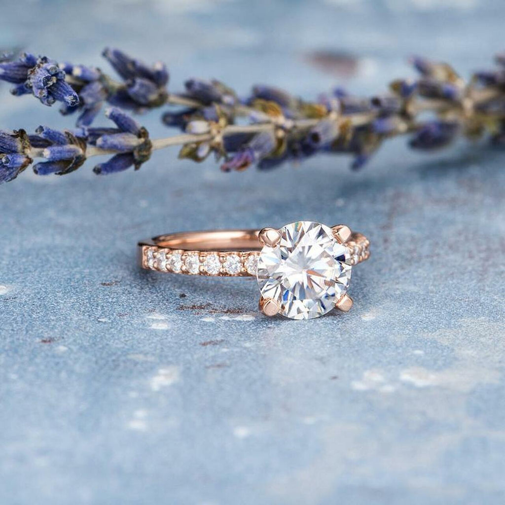 2.0 CT Round Moissanite Pave Setting Engagement Ring