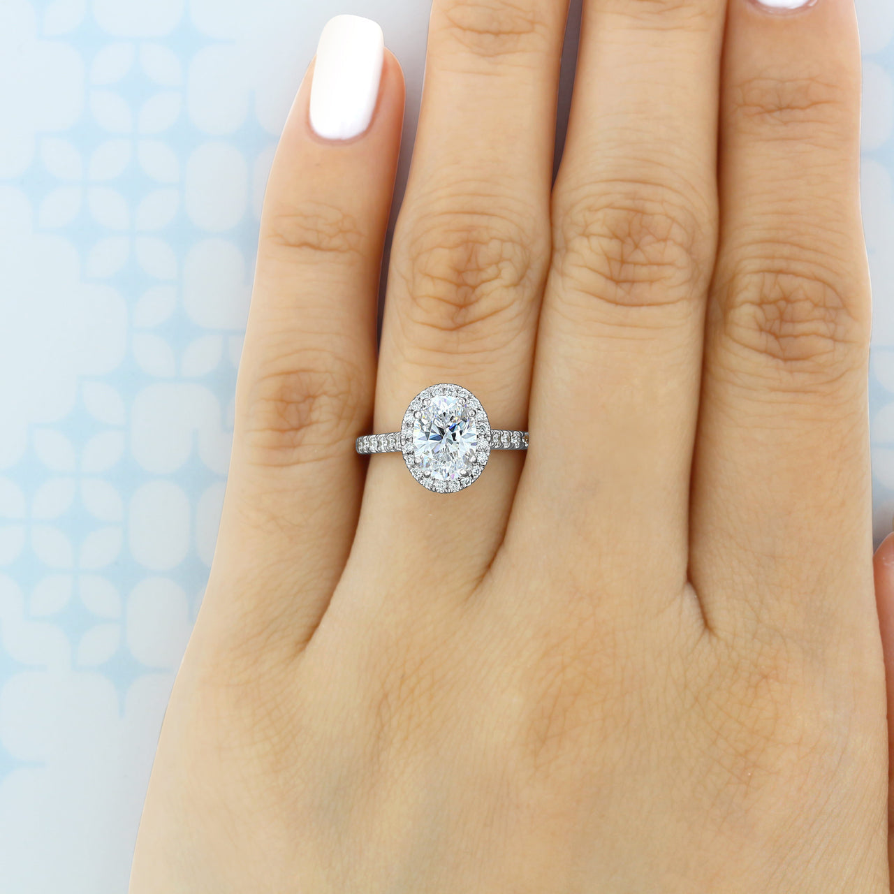 1.33CT Oval Cut Halo Moissanite Engagement Ring