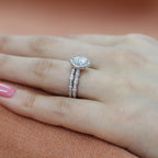 1.0 CT chusion Cut Moissanite Vintage Halo Bridal Ring Set