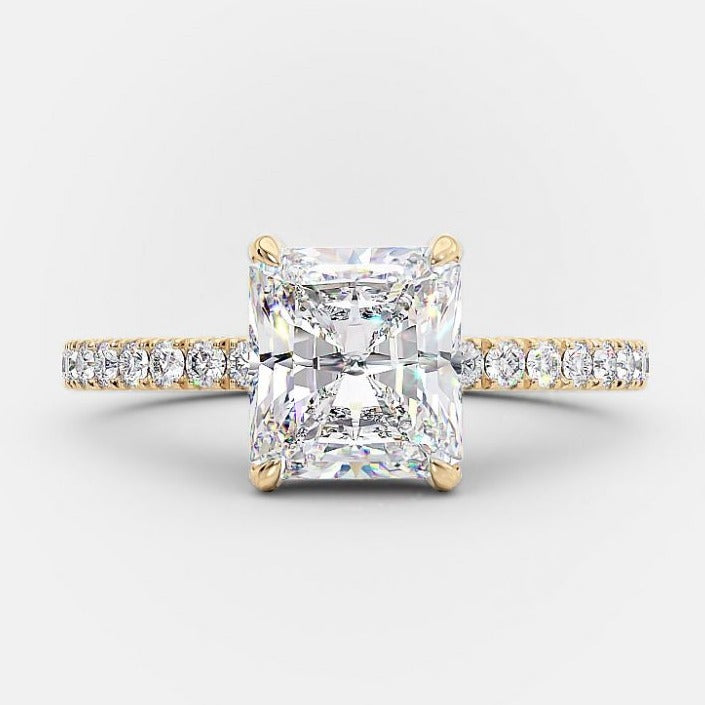 2.0 CT Radiant Cut Moissanite Diamond Pave Setting Engagement Ring