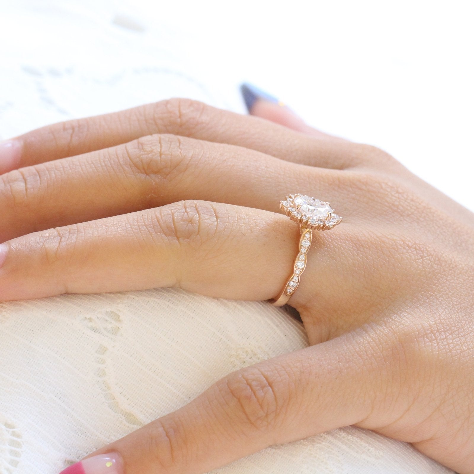 1.50 CT Oval Cut Vintage Halo Style Moissanite Engagement Ring