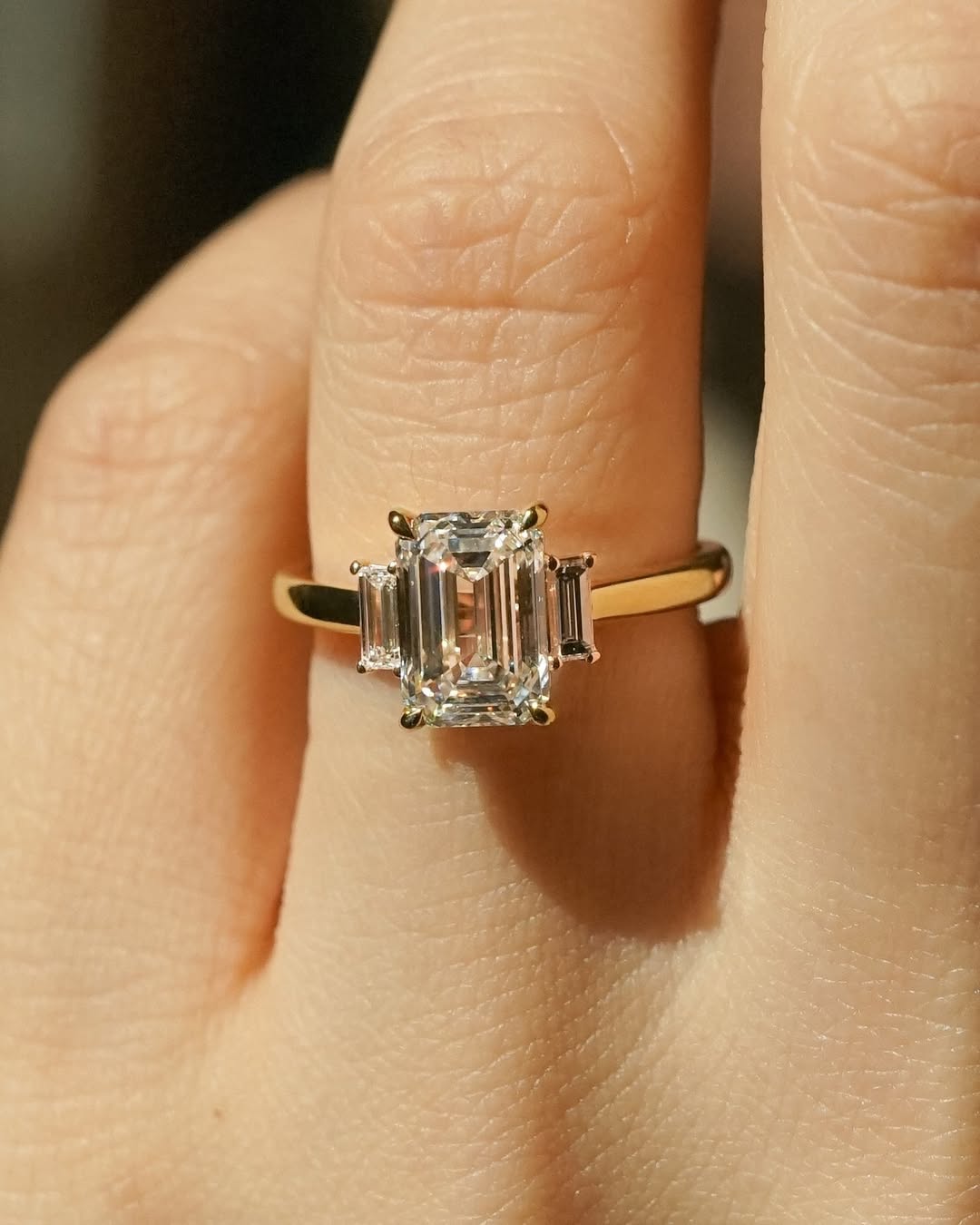 1.0 -3.0 CT Emerald ⁠Cut Lab Grown Diamond Three Stone Engagement Ring