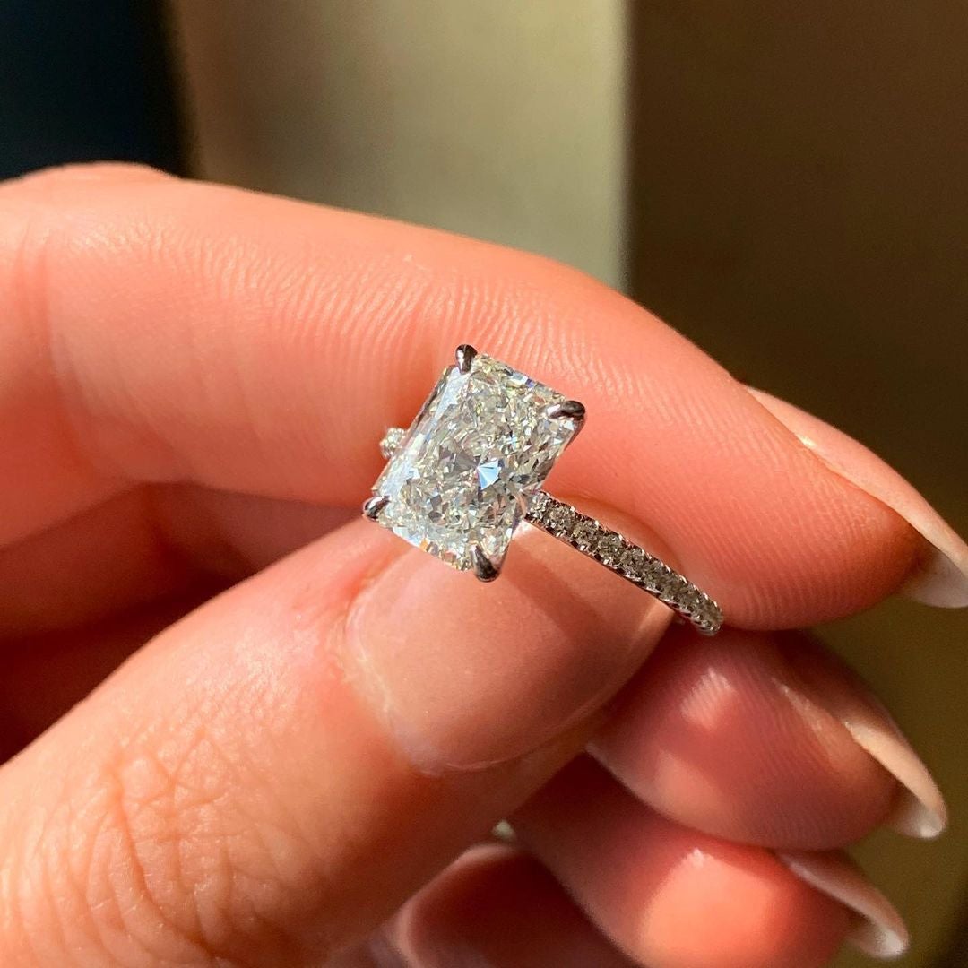 1.80 CT Radiant Cut Pave Setting Moissanite Engagement Ring