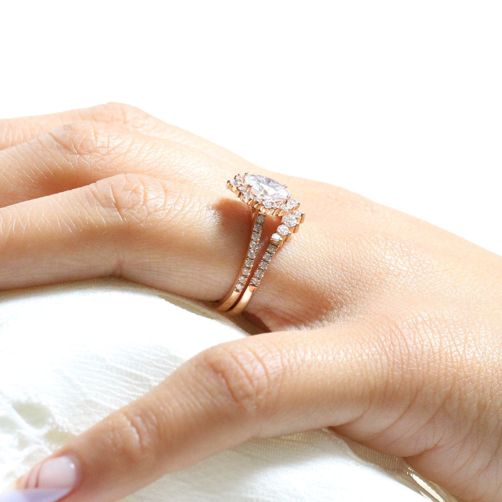 1.50CT Oval Cut Moissanite Halo Bridal Ring Set