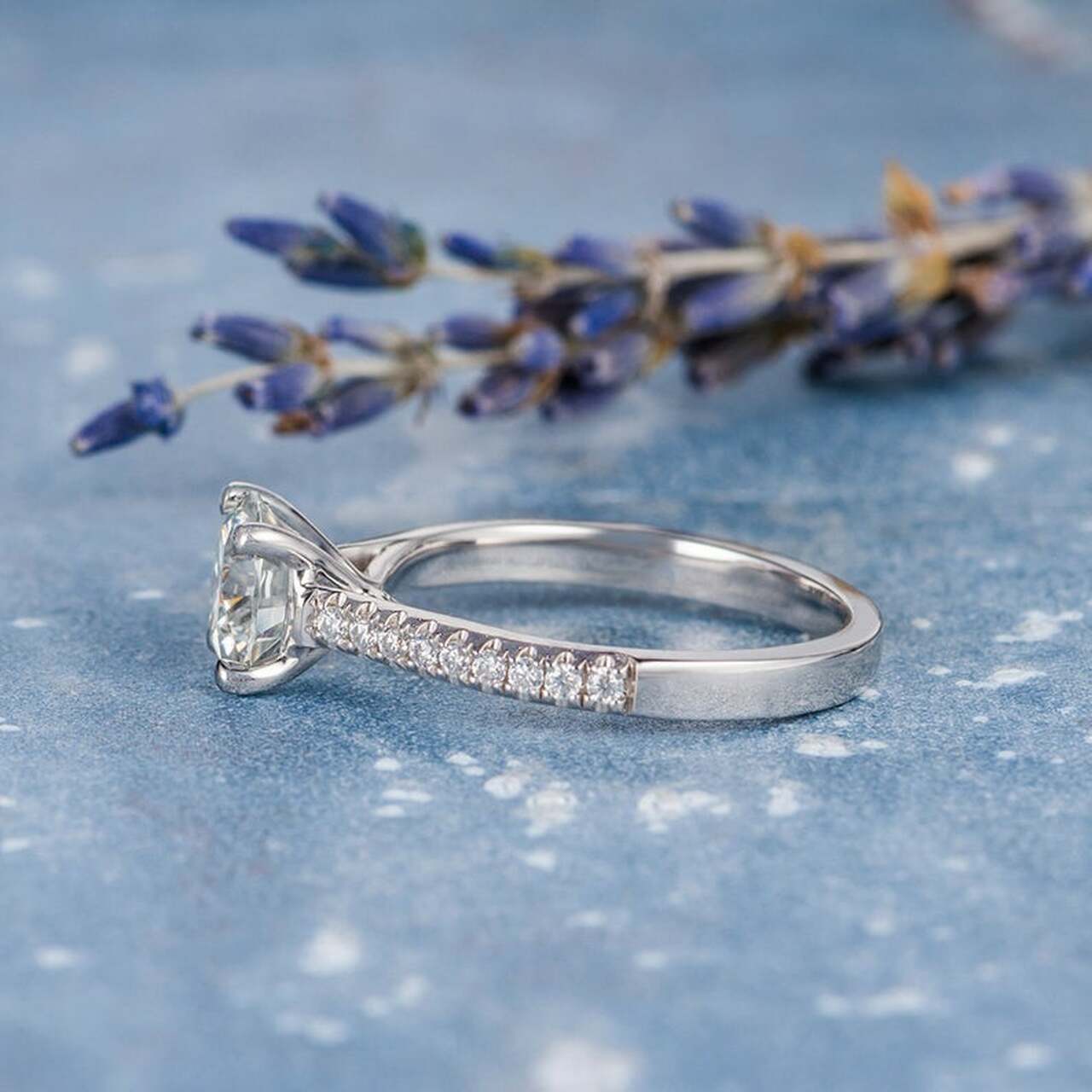 1.50CT Round Moissanite Solitaire Pave Setting Engagement Ring