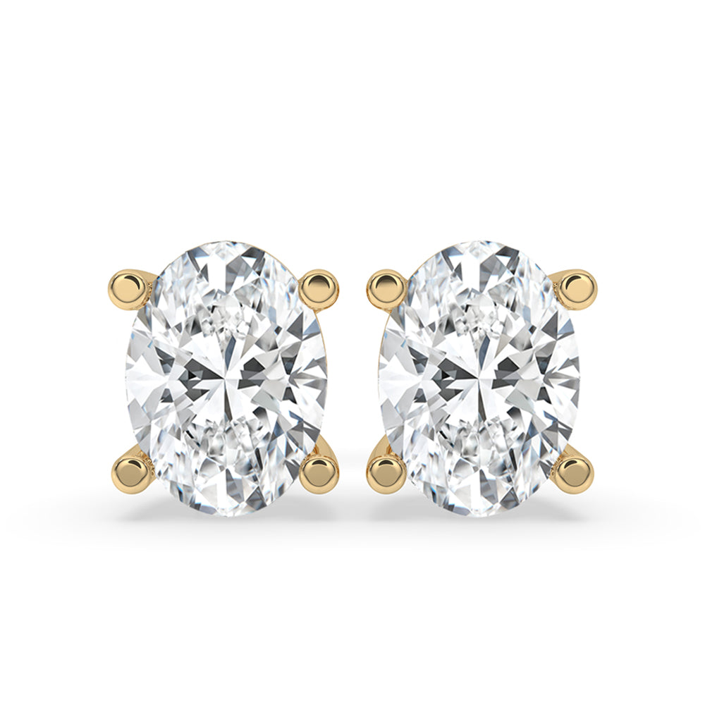 Oval Diamond Earrings with Yellow Gold Sparkle