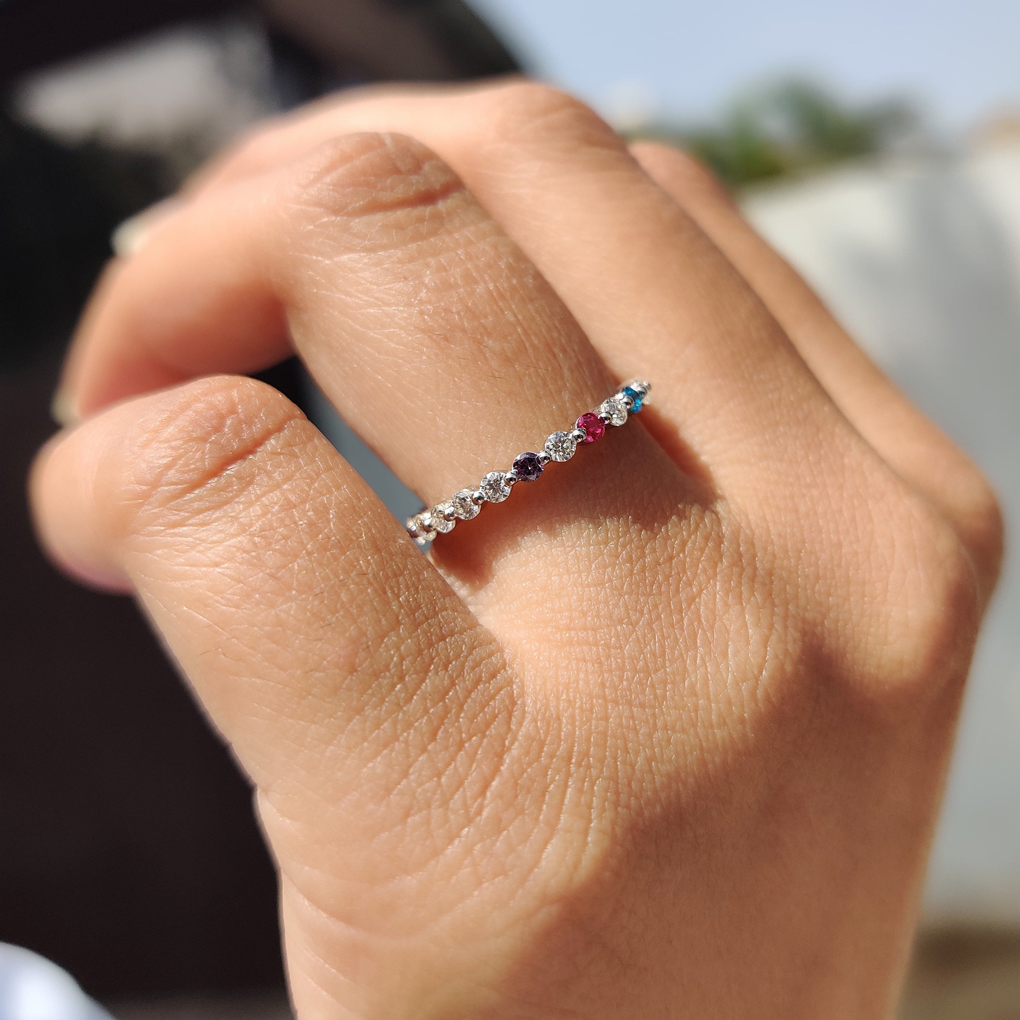 3/4 Eternity Wedding band With Minimalist Birthstone