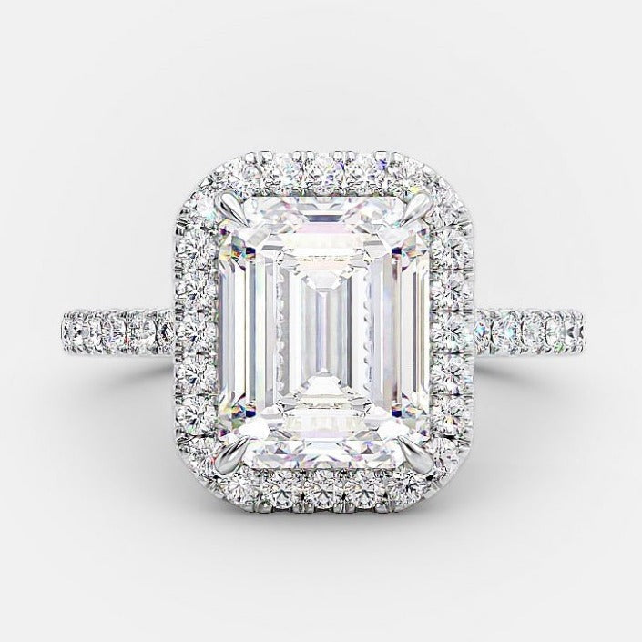 3.0 CT Emerald Moissanite Halo Setting Engagement Ring