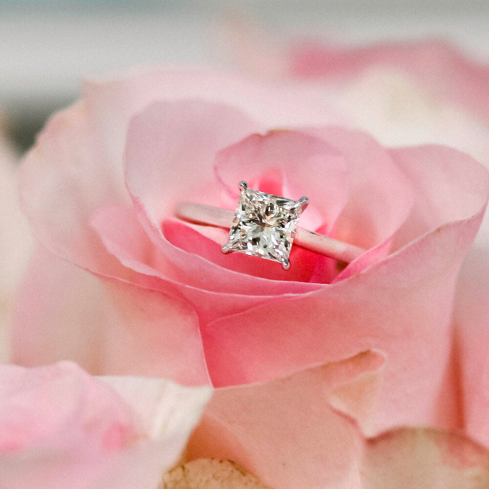 1.0 CT Princess Cut Moissanite Solitaire Style Engagement Ring