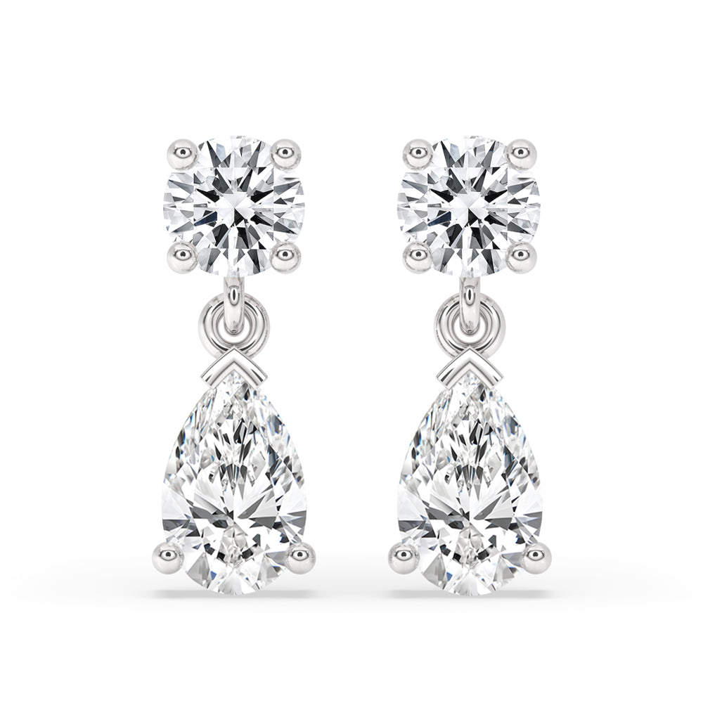 White Gold Drop Earrings - Pear & Round Diamond Image principale du produit