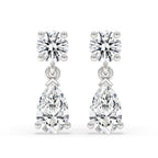 White Gold Drop Earrings - Pear & Round Diamond