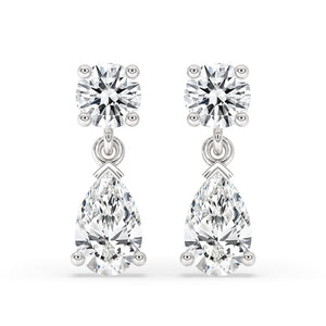 White Gold Drop Earrings - Pear & Round Diamond
