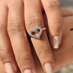 Heart Shape Outline Ring With Round Cut Moissanite
