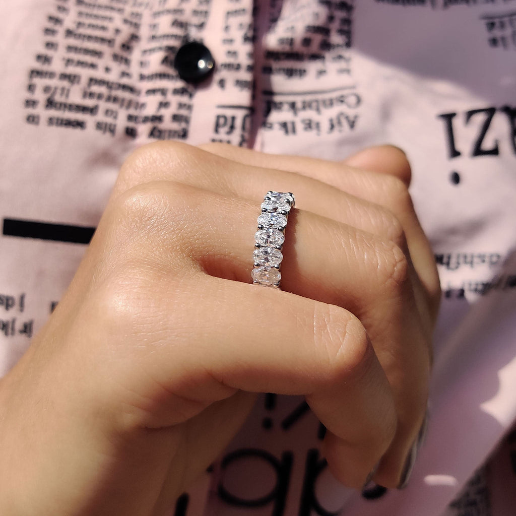 Moissanite Oval Eternity Band In Trellis Setting