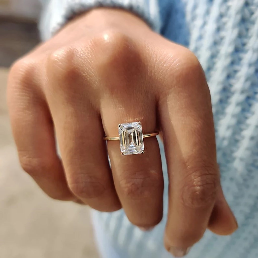 Knife Edge Emerald Cut Solitaire Ring