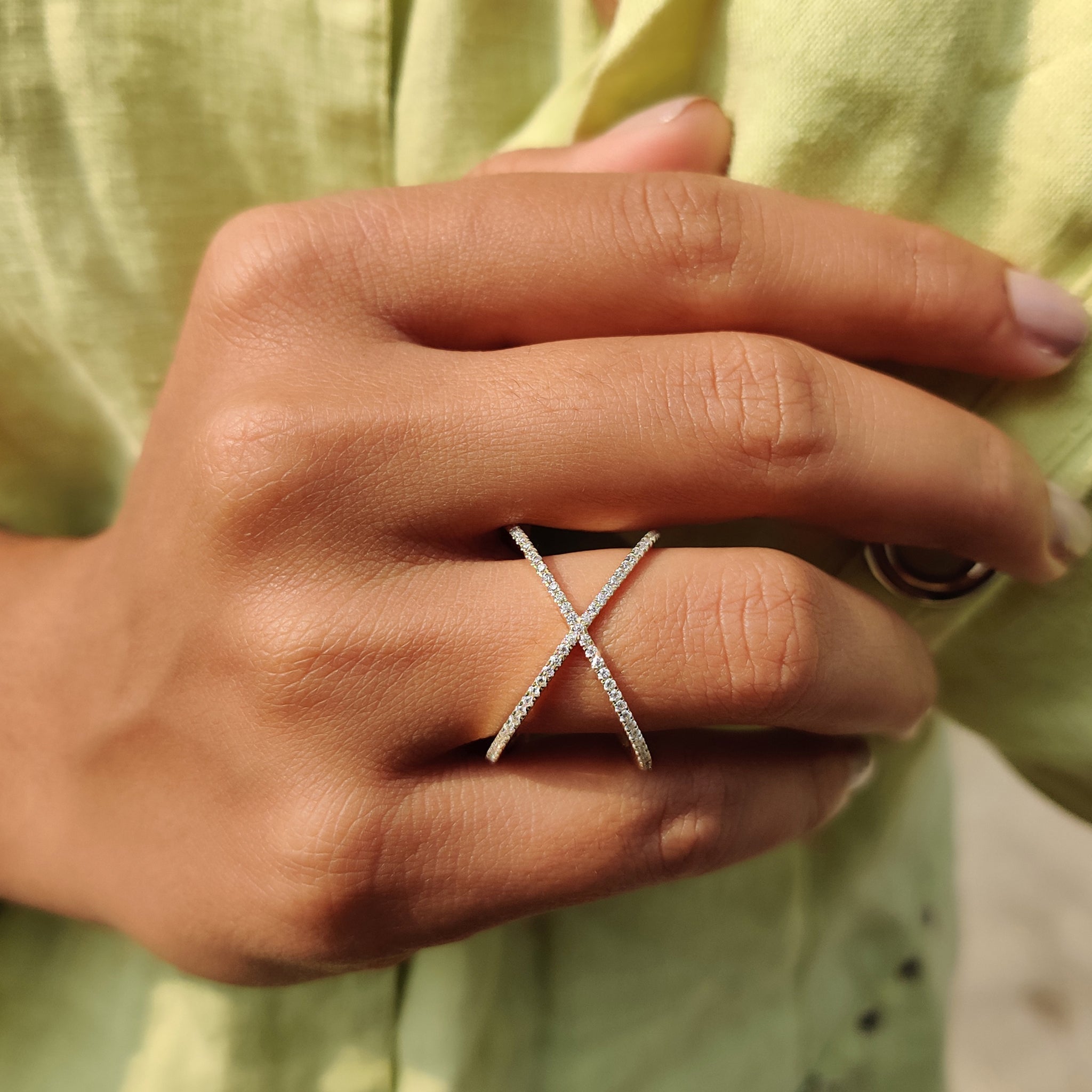 X Shaped Wedding Band In Yellow Gold