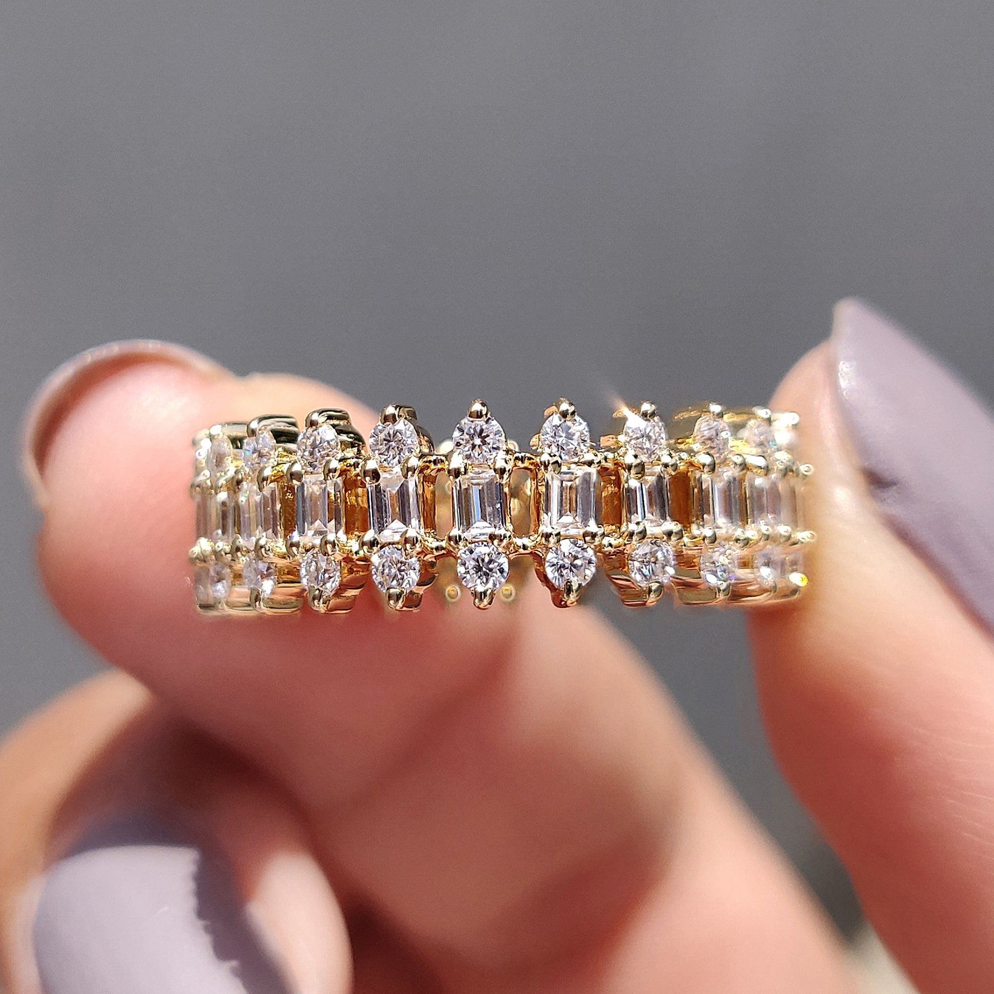 Unique Wedding Band - Three Row Eternity