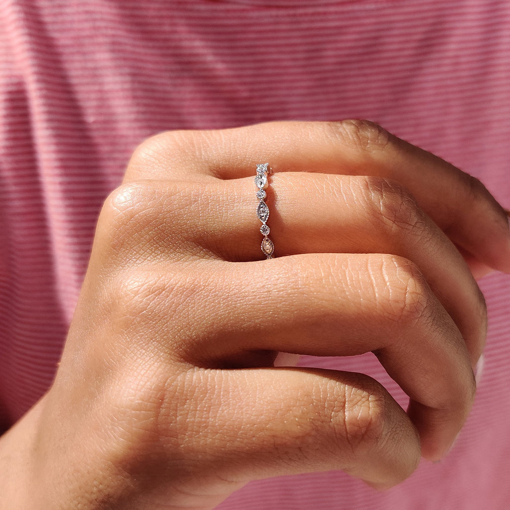 Half Eternity Wedding Band In Milgrain Setting