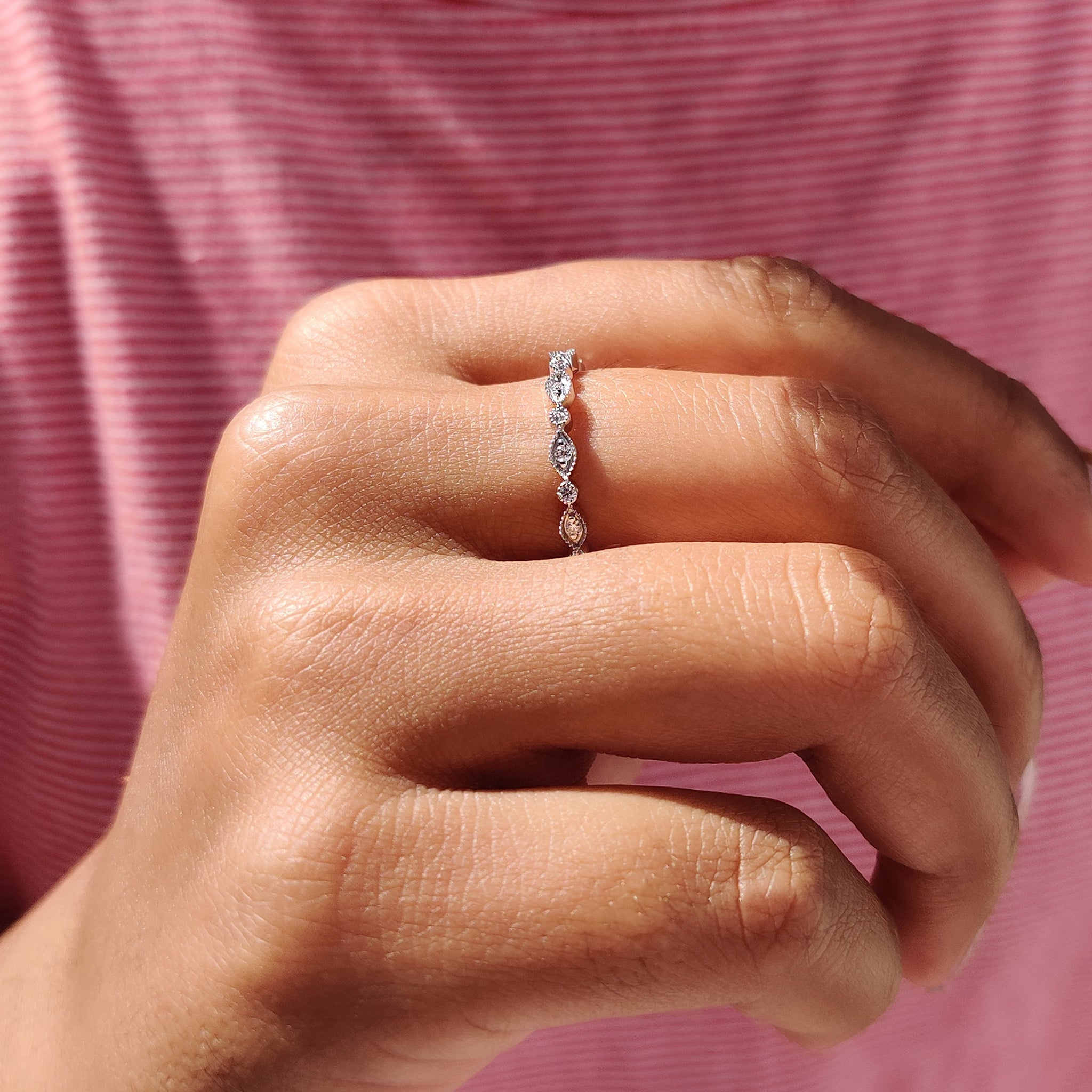 Half Eternity Wedding Band In Milgrain Setting