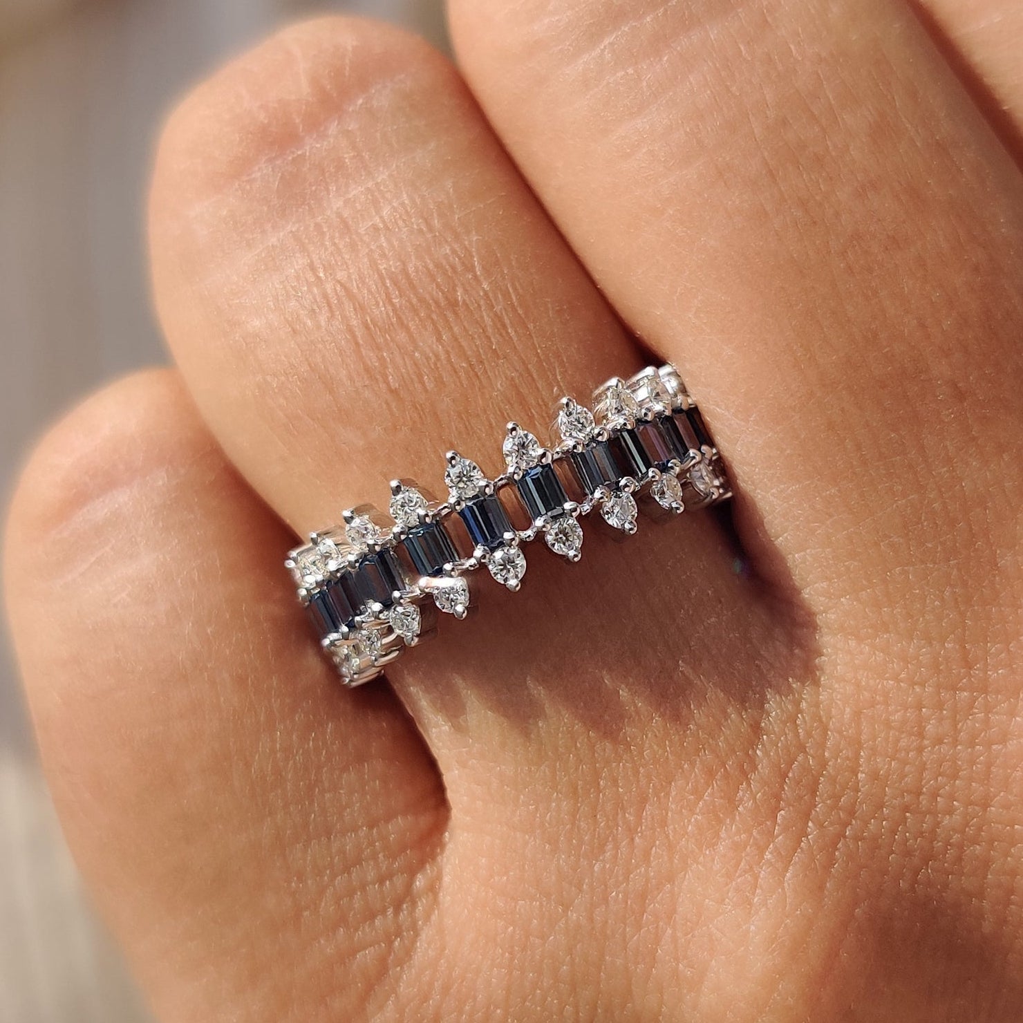 Baguette And Round Cut 3 Row Diamond Band Main image