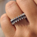 Baguette And Round Cut 3 Row Diamond Band