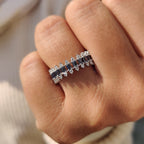 Baguette Cut Wedding Band With Three Row Pave style